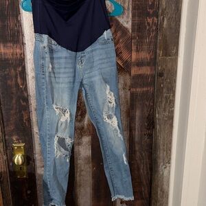 Pinkblush Navy and Distressed Blue Jeans maternity